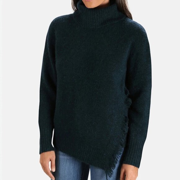 3.1 Phillip Lam Women's Small Turtleneck Sweater Angled Hem Fringe Trim Knit Top - Picture 1 of 6